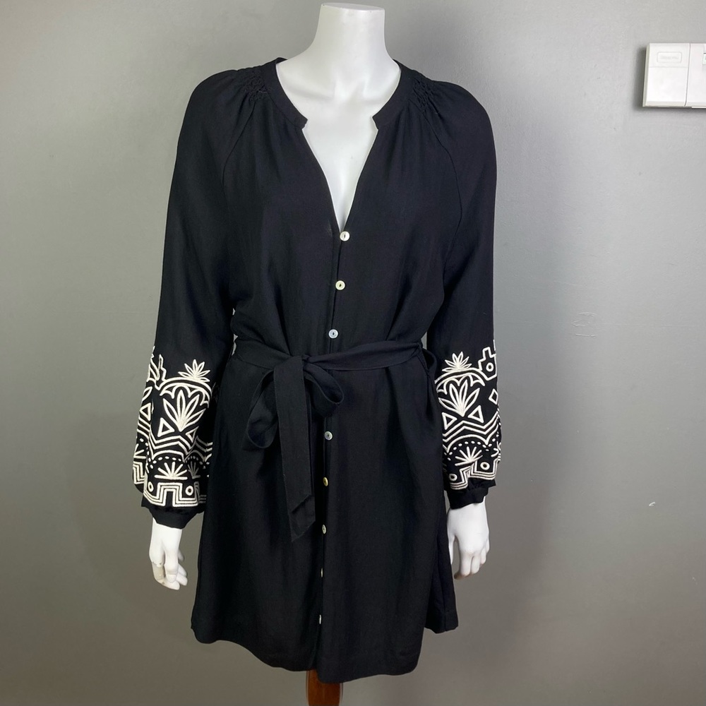 Z Supply dress small NWT black embroidered‎ poet sleeve shirt dress boho chic